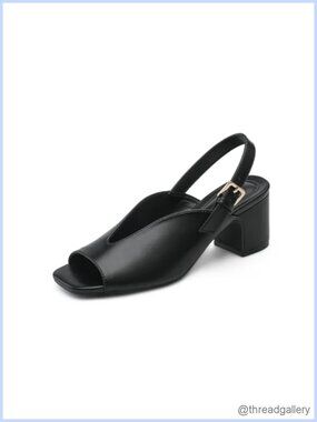 Slingback Block Heels 2.5 Inch Chunky Peep Toe Heeled Sandals Faux Leather